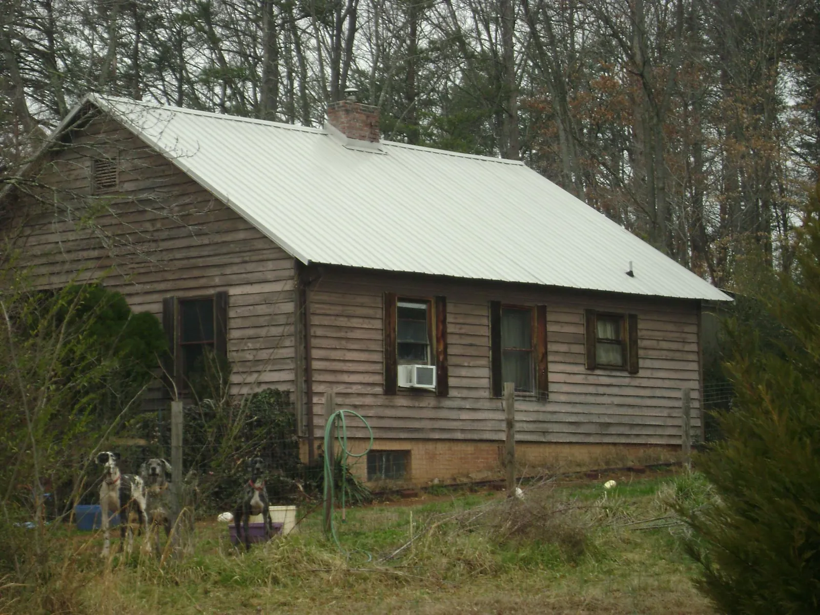 White metal roof on an old wood sided farmhouse, from a Asphalt Shingle Roof Repair job in Jacksontown